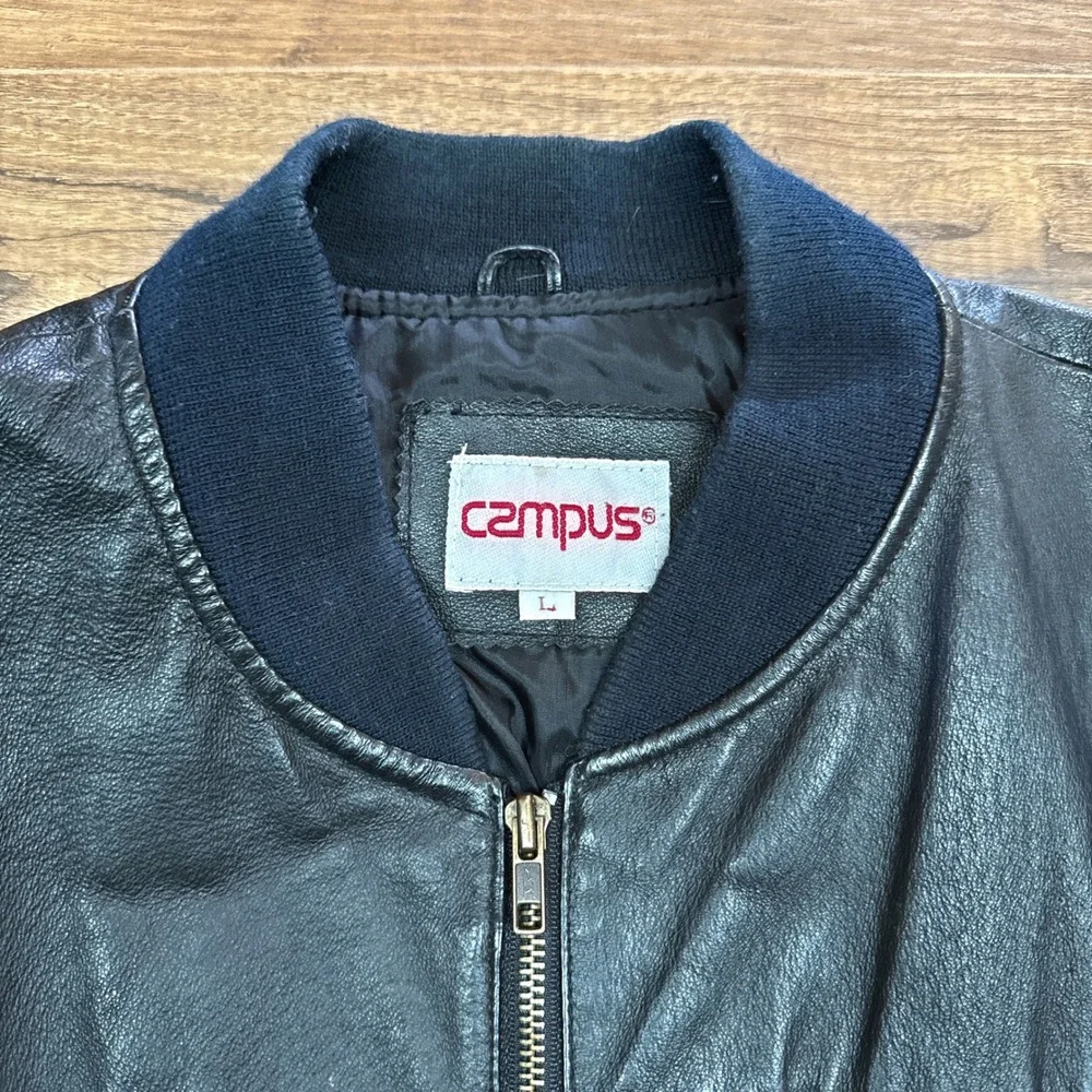 Vintage 80s Campus Leather Bomber Jacket Mens Large Southwest Aztec Native Retro